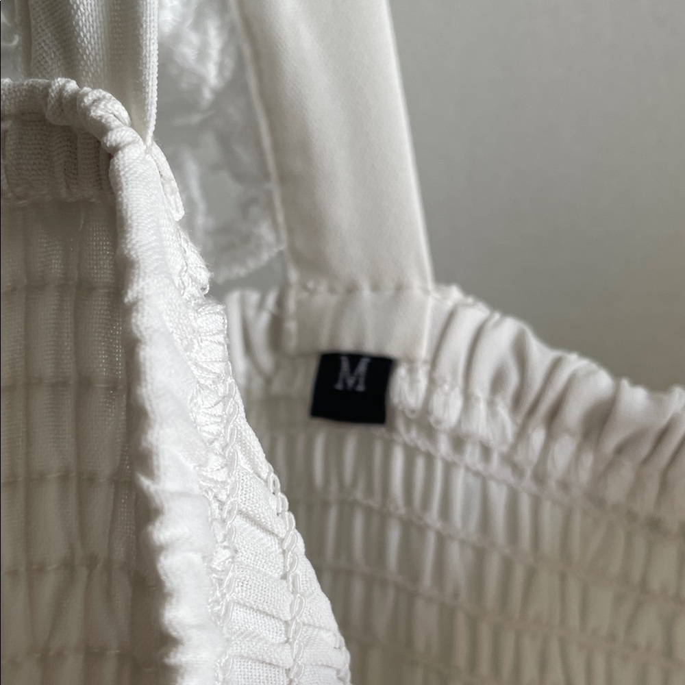 White Maxi Dress with lace, smocked, pockets, flutter sleeve, spring summer - Picture 4 of 16